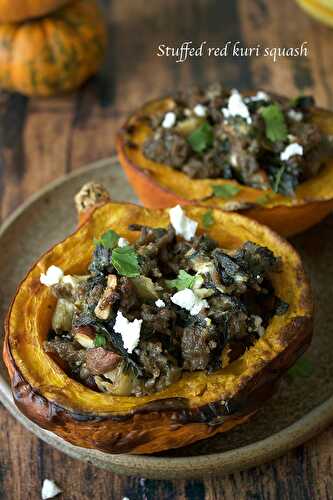 Potimarron farci au boeuf haché, épinards, feta et amandes