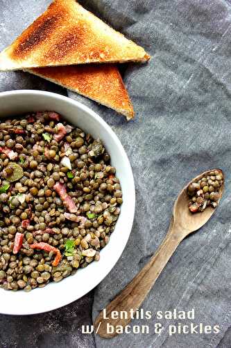 Salade de lentilles aux lardons, vinaigrette aux noix