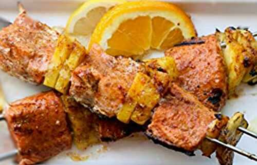 Brochette de saumon et de poulet ,orange et gingembre
