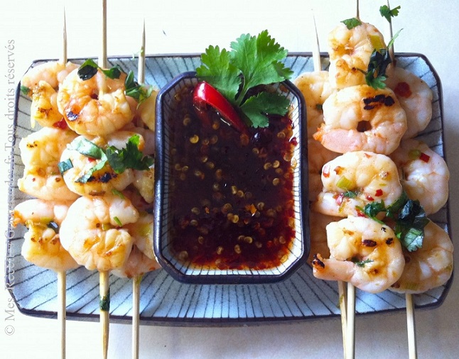 Brochettes de crevettes piments maison