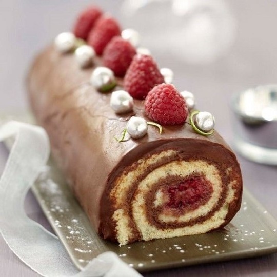 Bûche au Chocolat, Framboise et Biscuit Coco