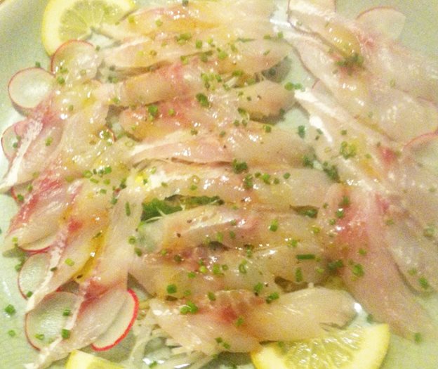 Carpaccio de Bar aux pêches