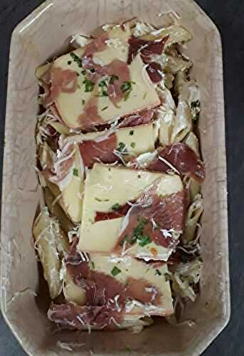 Penne au jambon de Savoie, fromage à raclette