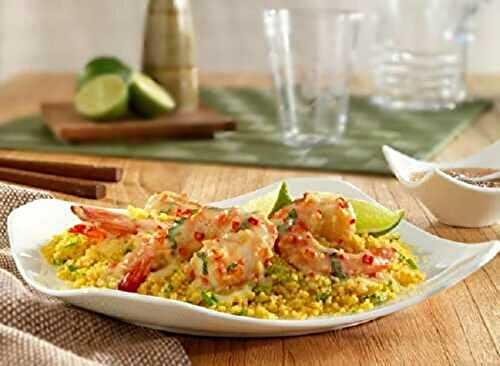 Poêlée de Couscous de gambas-mangue et sauce coco curry