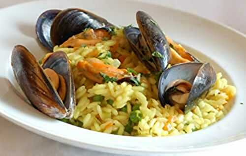 Risotto  de moules au  safran et lait de coco