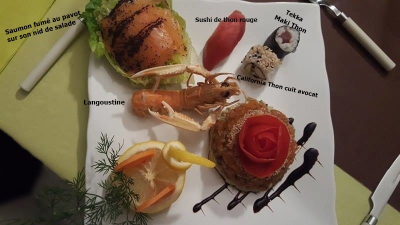Sushi,Tekka-maki, tartare de saumon, langoustine,