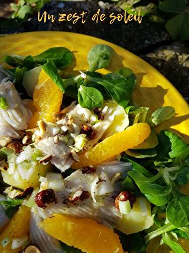 Salade tiède de raie à l’orange et noisettes grillées