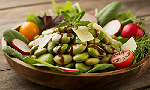 Salade de fèves au vinaigre balsamique à estragon et au parmesan