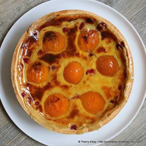 Flan pâtissier aux abricots et aux framboises en accord avec un champagne de vigneron