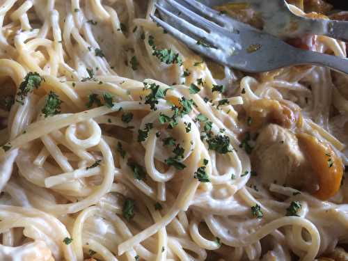 Spaghettis au poulet & mirabelles