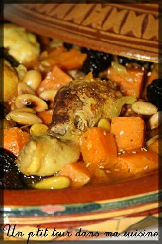 P'tit tajine de poulet, patates douces, pruneaux et amandes