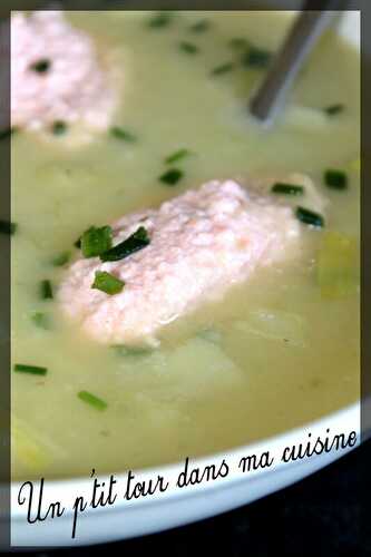 P'tit velouté de poireaux et quenelles de saumon