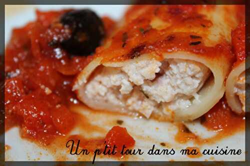 P'tits cannelloni au jambon, sauce poivrons et olives