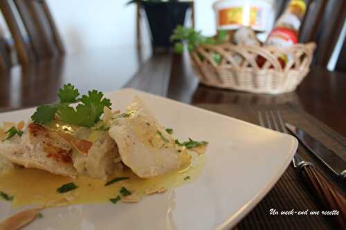 Joues de légine sauce piquante avec sa purée de patate douce à la coriandre