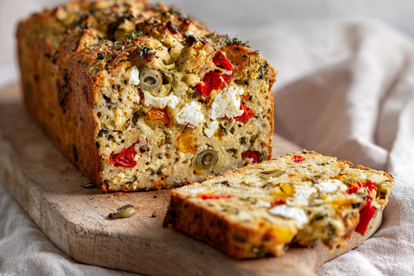 Cake moelleux poivron feta et olives
