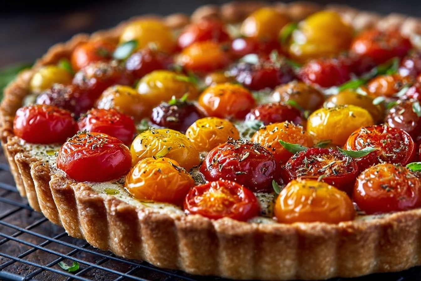 Tarte tomates cerises croustillante à la moutarde