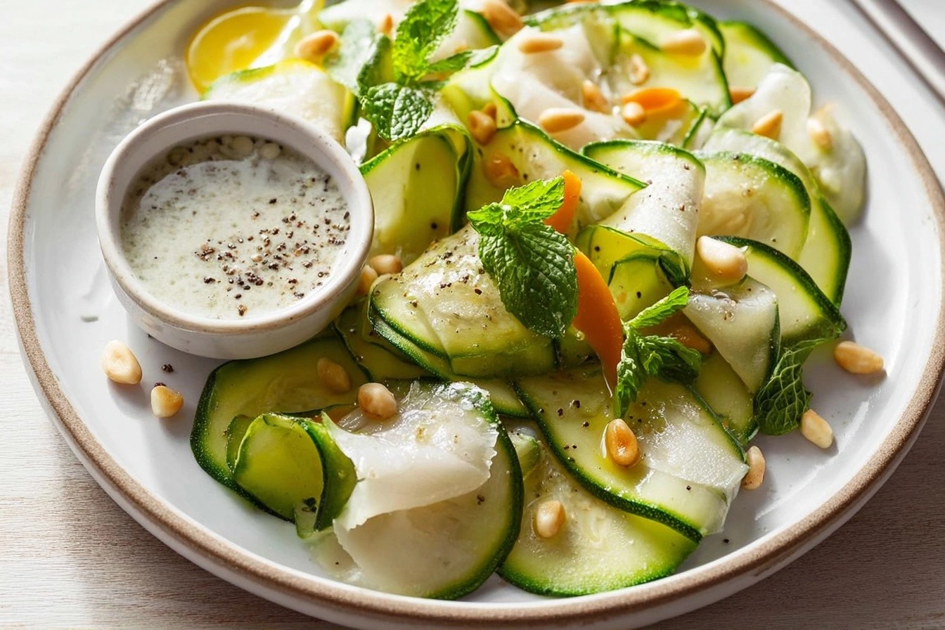 Quelle entrée avant un aïoli : le carpaccio de courgettes croquant