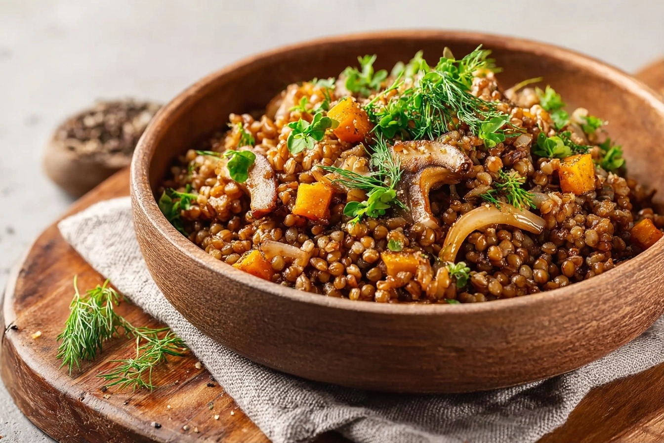 Recette kasha façon slave aux champignons et petits légumes