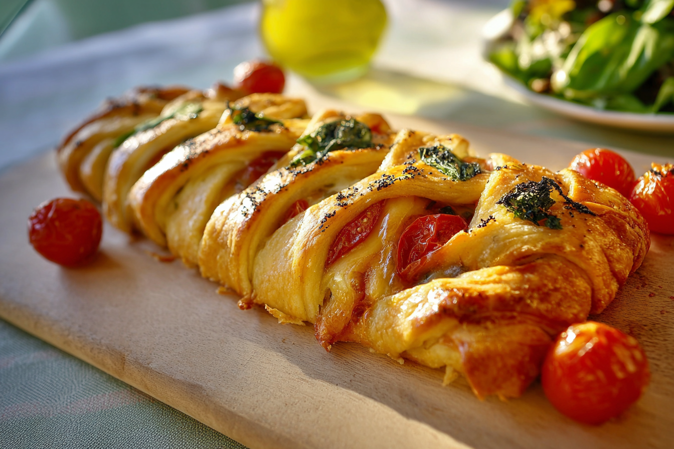 Tresse feuilletée tomate mozzarella croustillante