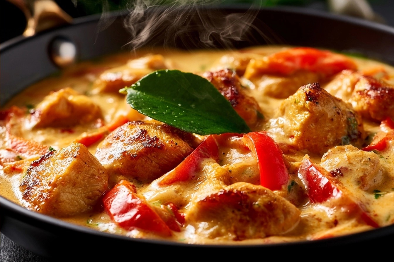 Curry de volaille mijoté : recette combava lait de coco