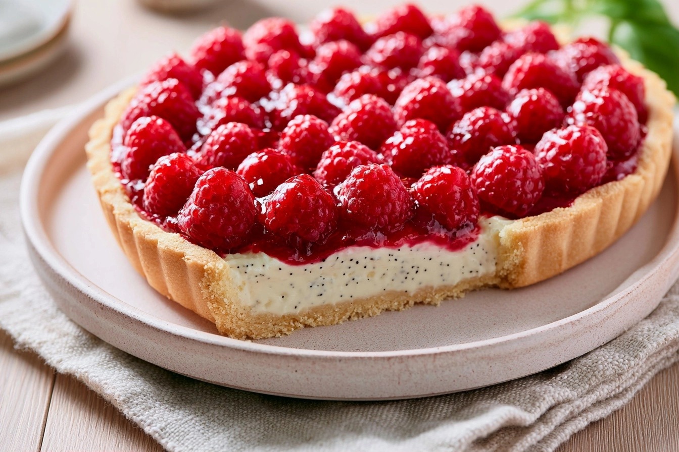 Recette tarte framboise sur pâte sablée croustillante