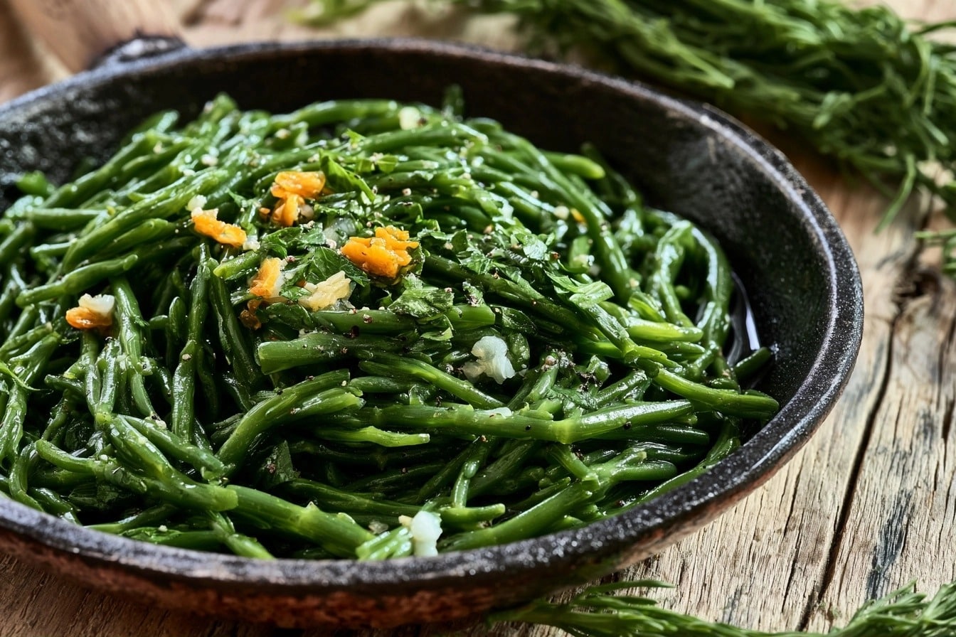 Salicornes sautées ail persil à la poêle