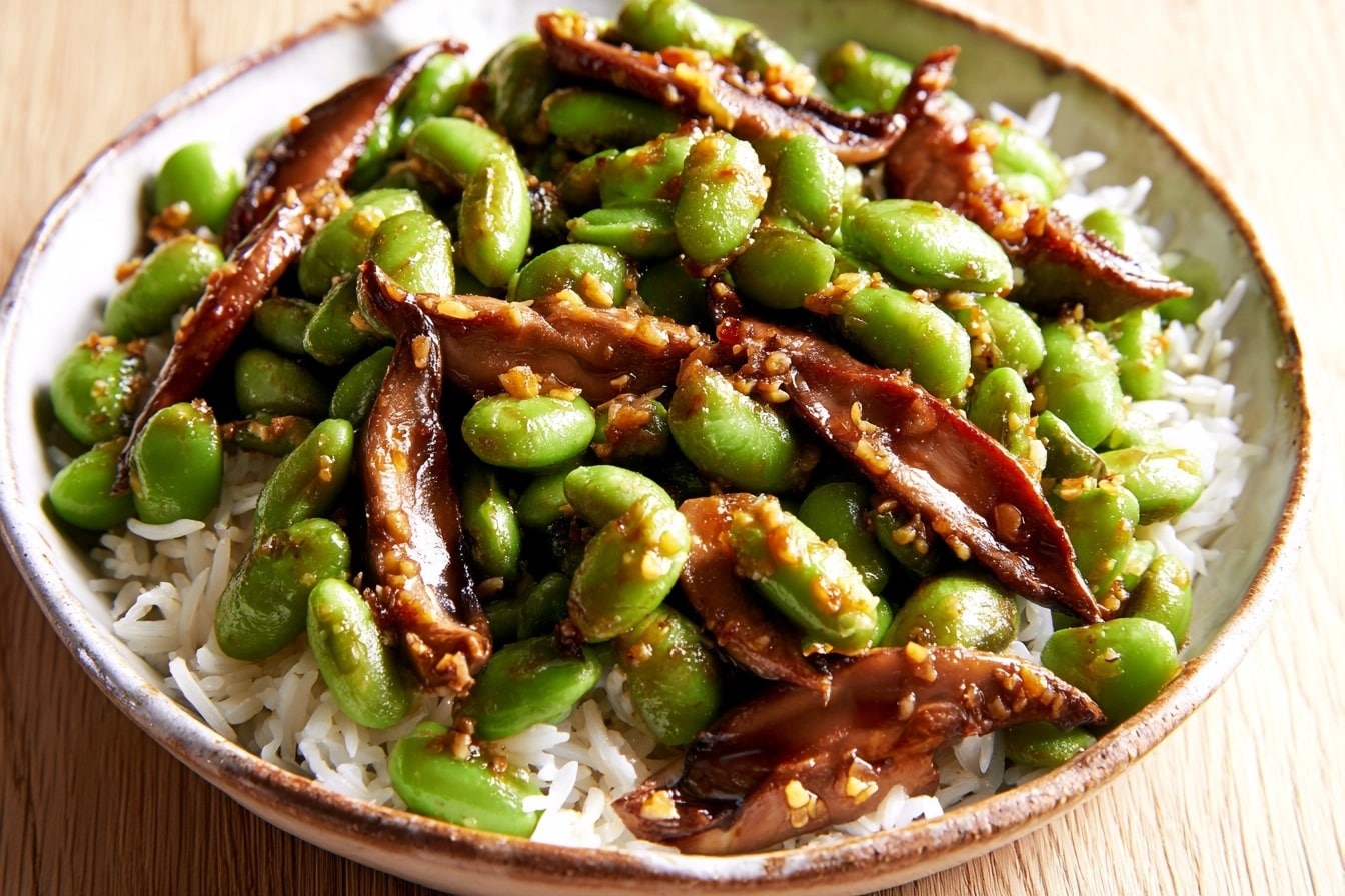Poêlée d'edamame express au miso et champignons