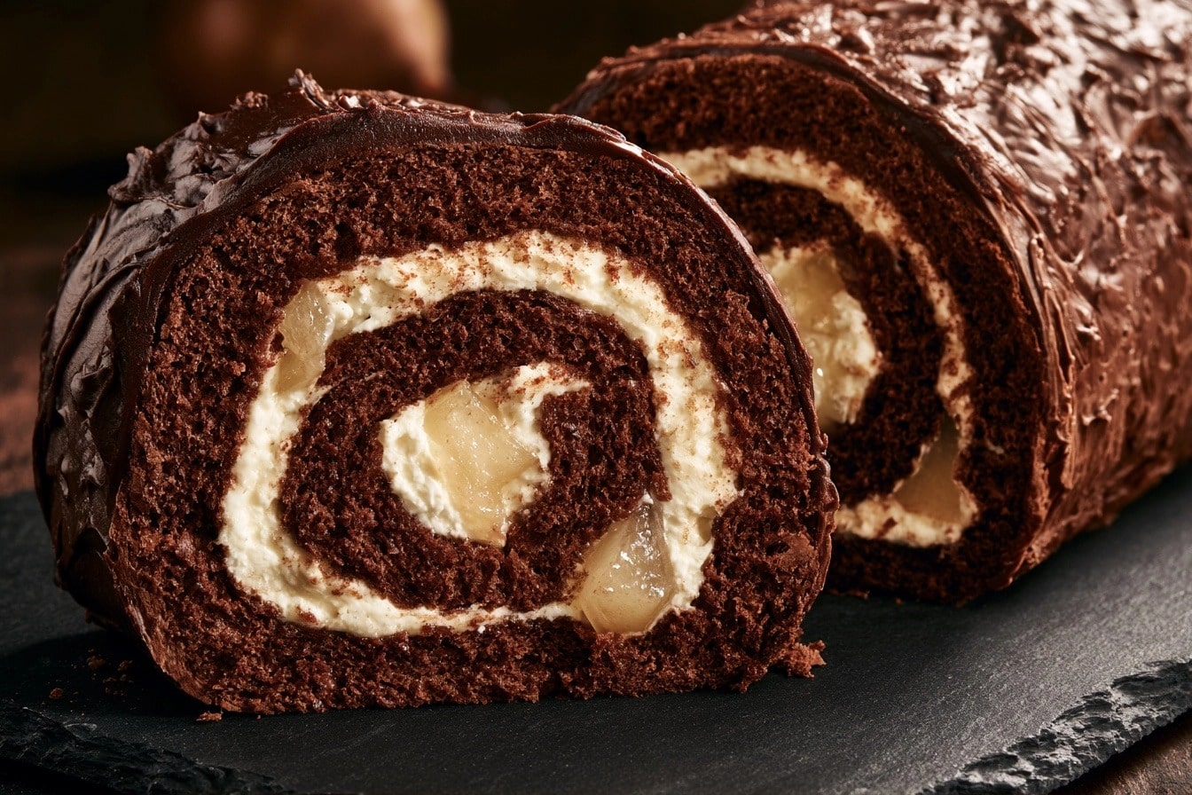 Bûche chocolat-poire qui se prépare la veille