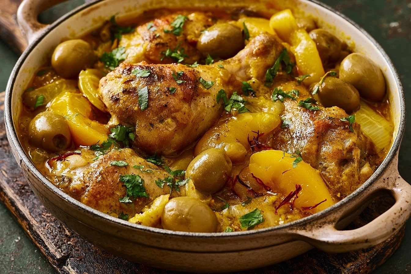Tajine poulet olives mijoté en cocotte