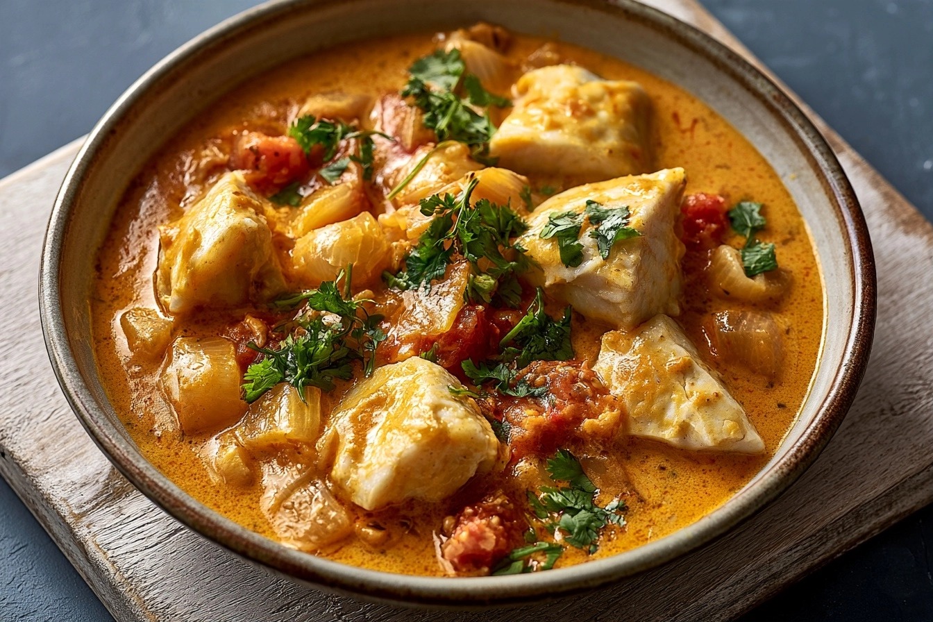 Colombo de poisson mijoté au lait de coco