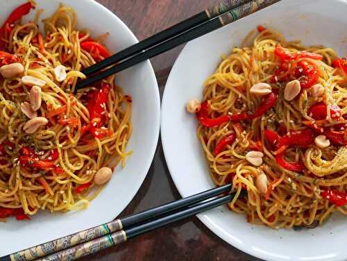 Wok de spaghetti aux légumes sauce au miel