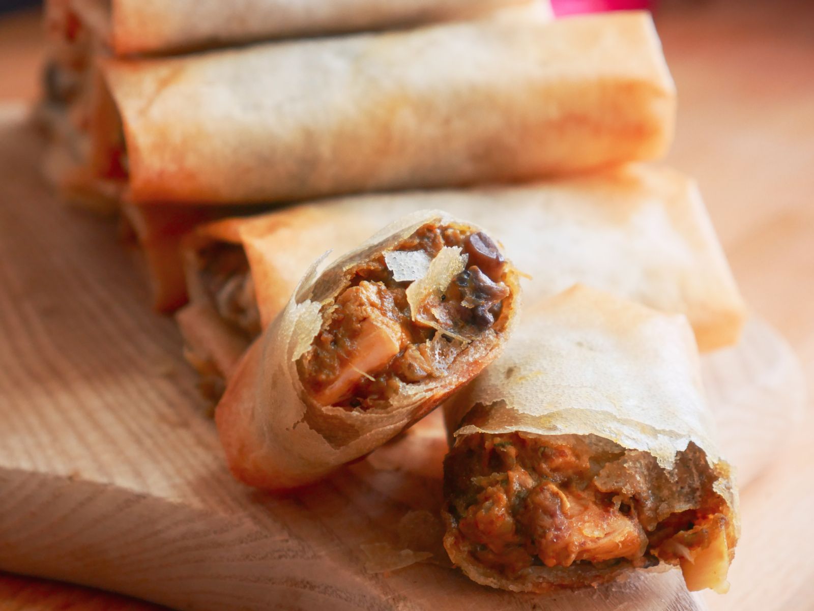 Bricks au four : champignons et poulet au curry 