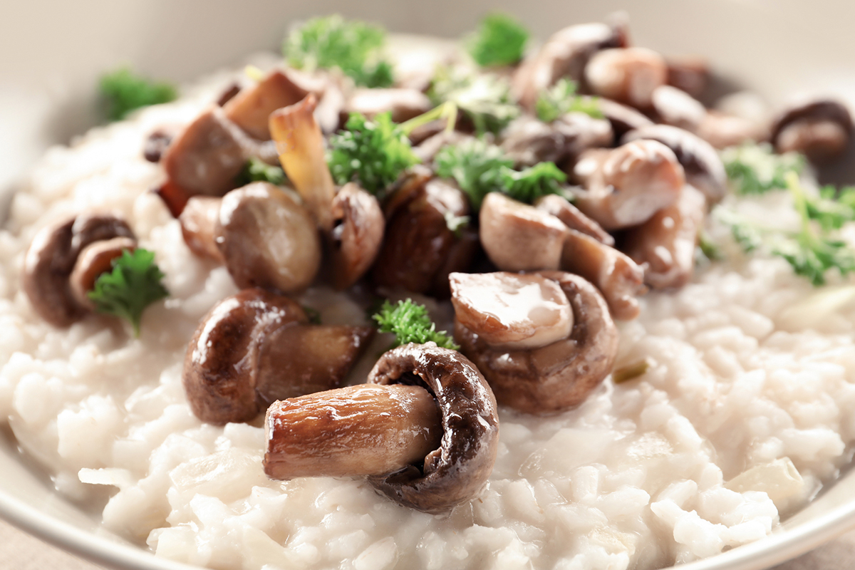 Risotto au vin blanc et sauté de champignons