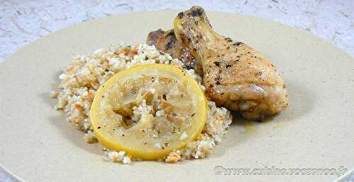 Cuisses de poulet citron, ail et basilic