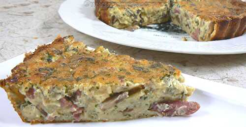 Quiche sans pâte, oignons, lardons et champignons