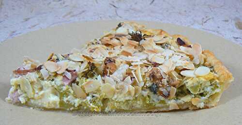 Tarte brocolis, lardons, amandes et Fourme D’Ambert