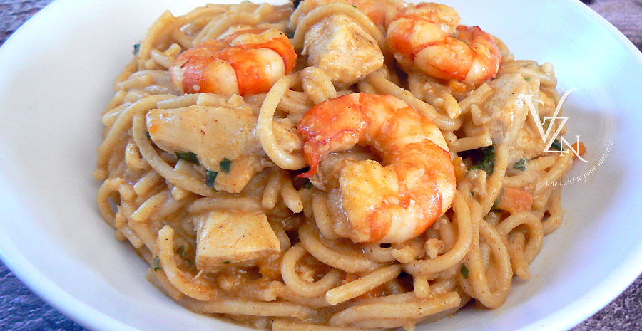 One pot pasta Thaï, gambas et poulet