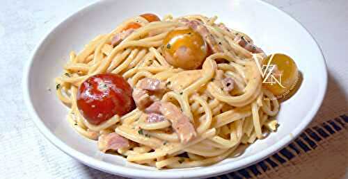 Spaghetti épicé, à l’ail, tomates et mascarpone