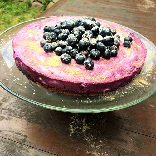 Gâteau aux bleuets et au fromage blanc sur croûte d’amaretti