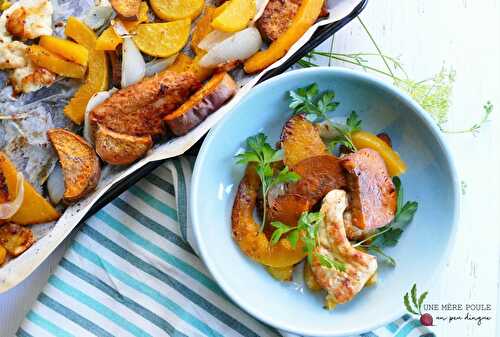 Plaque de courge, patate douce et halloumi