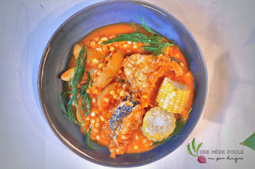 Soupe de poisson, tomate et maïs