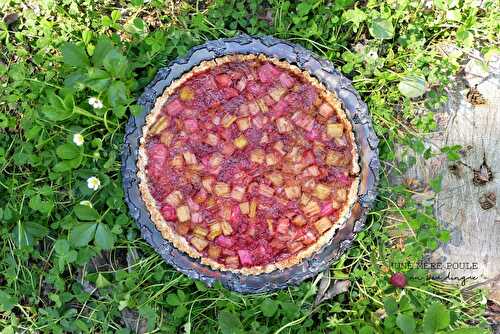 Tarte à la rhubarbe et aux framboises sur croûte de flocons d’avoine