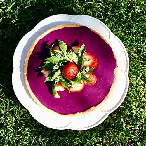 Tarte aux bleuets sauvages et yogourt sur croûte de galettes au beurre