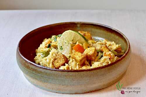 Tofu croustillant sur riz crémeux à l’ananas (végétalien)