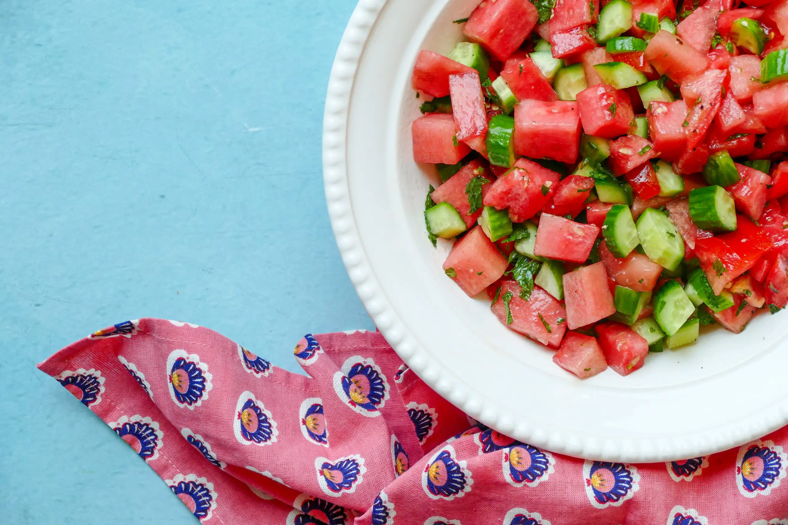 Salade de melon d’eau, concombre et tomate