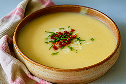 Potage de poireaux, cheddar et bacon