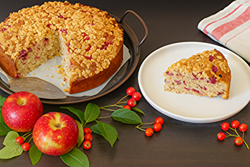Gâteau streusel aux pommes et framboises