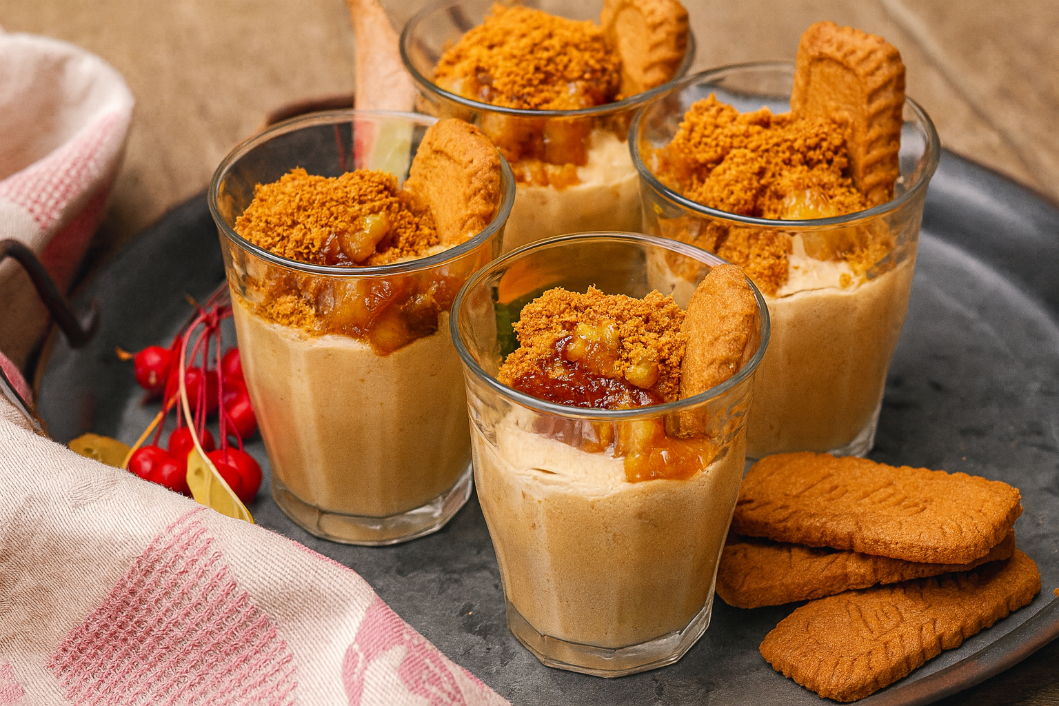 Mousse aux Biscoff® avec sa compotée de pommes