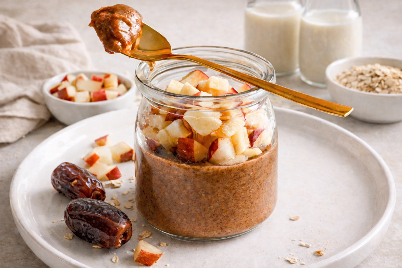 Pouding aux dattes et au lait d’avoine sans sucre ajouté ni lactose