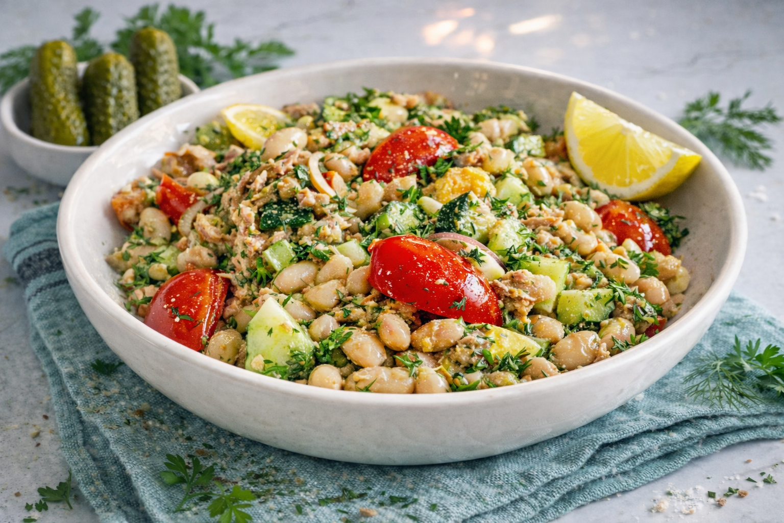 Salade de thon, de haricots blancs et cornichons